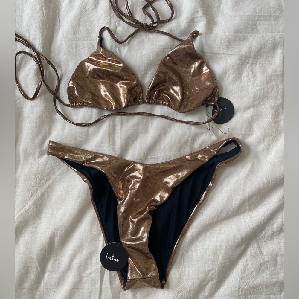 Lulu’s Metallic Gold Bikini Set